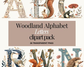 Woodland Alphabet Clipart - Cute Animal Letters | Woodland Animals Alphabet Clipart | Woodland baby shower | ABC Clipart | Nursery Decor