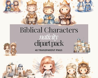 Cute Nativity Clipart | Biblical Characters Clipart Bundle |  Watercolor Bible People | Cute Nativity Characters | Nativity Clipart Set