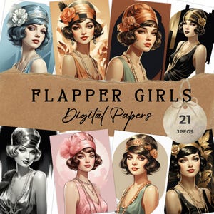 アールヌーボー 1920 年代のデジタル ペーパー、ファッション イラスト、女性のクリップアート、1920 年代のシーンのデジタル スクラップブッキング ジャンク ジャーナル、アールデコの肖像画