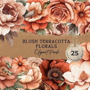 Pack de cliparts floraux en terre cuite |  Aquarelle florale en terre cuite | Floral d'automne en terre cuite | Clipart fleurs d'automne |  Mariage d'automne