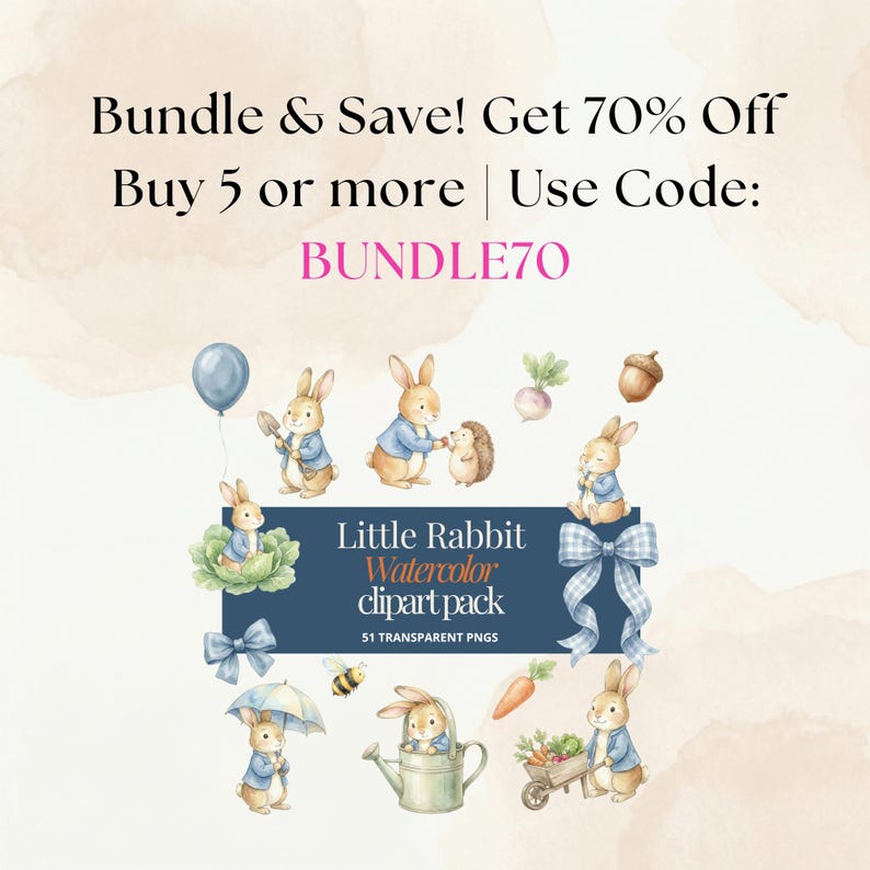 Little Rabbit Watercolor Clipart, Bunny Clipart, Cute Rabbit PNG ...