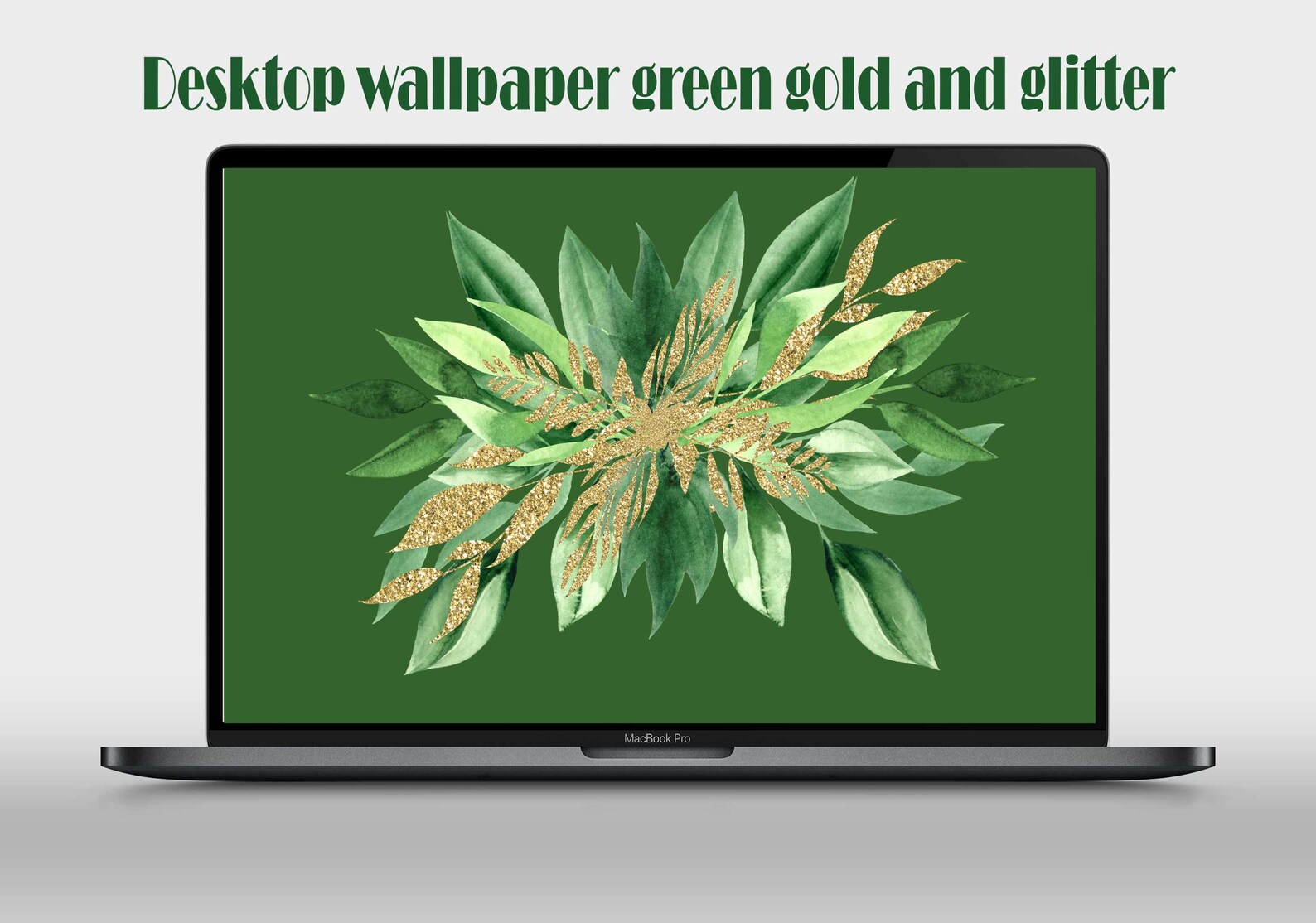 Green and gold leaves Glitter desktop wallpaper Green Etsy