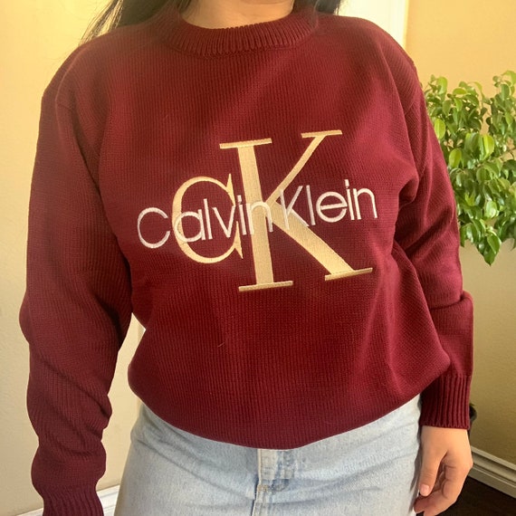 vintage 90s Calvin Klein Burgundy knitted sweater - image 1