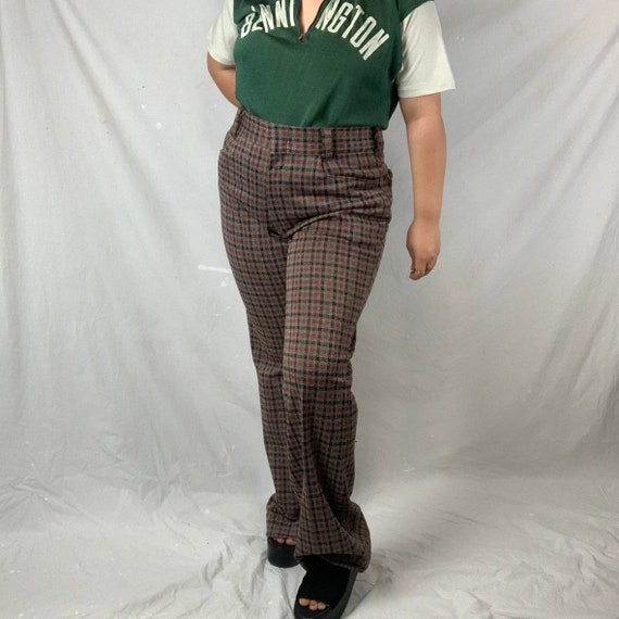 パンツ 70s~ ERRECINQUE 3tuck gingham slacks Sale 30% Checked Trousers, Jeans, Narrow Waist, Wide Leg