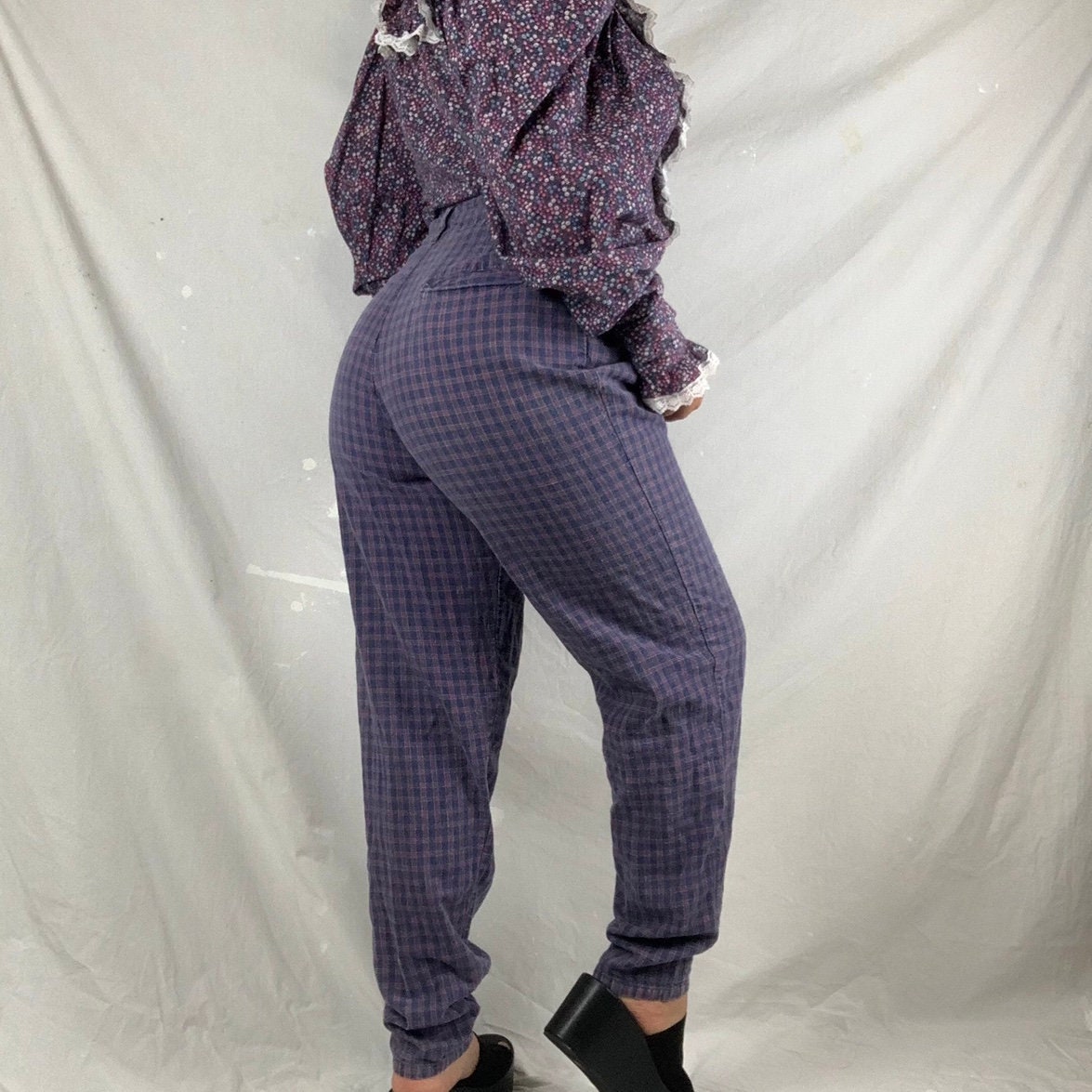 Vintage Soft Cotton Plaid Pants Women Plaid Pants Oversized Pants