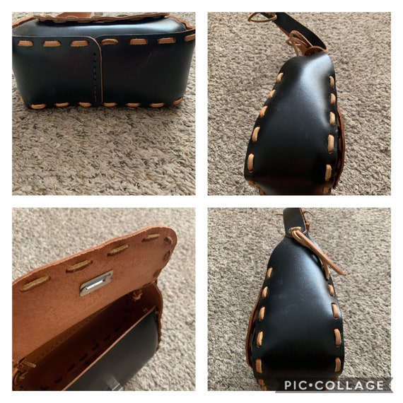 vintage black leather shoulder  bag - image 6