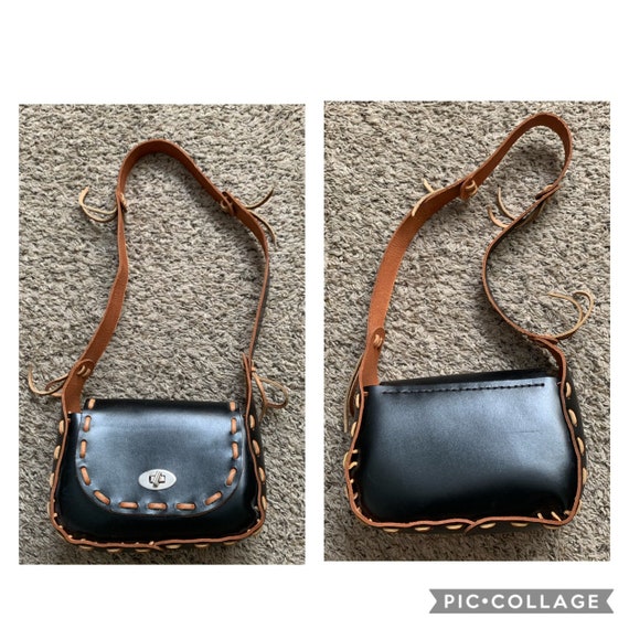 vintage black leather shoulder  bag - image 5