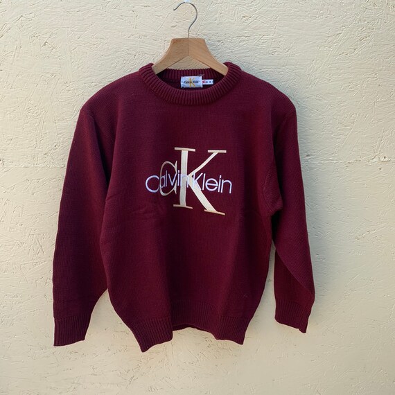 vintage 90s Calvin Klein Burgundy knitted sweater - image 2