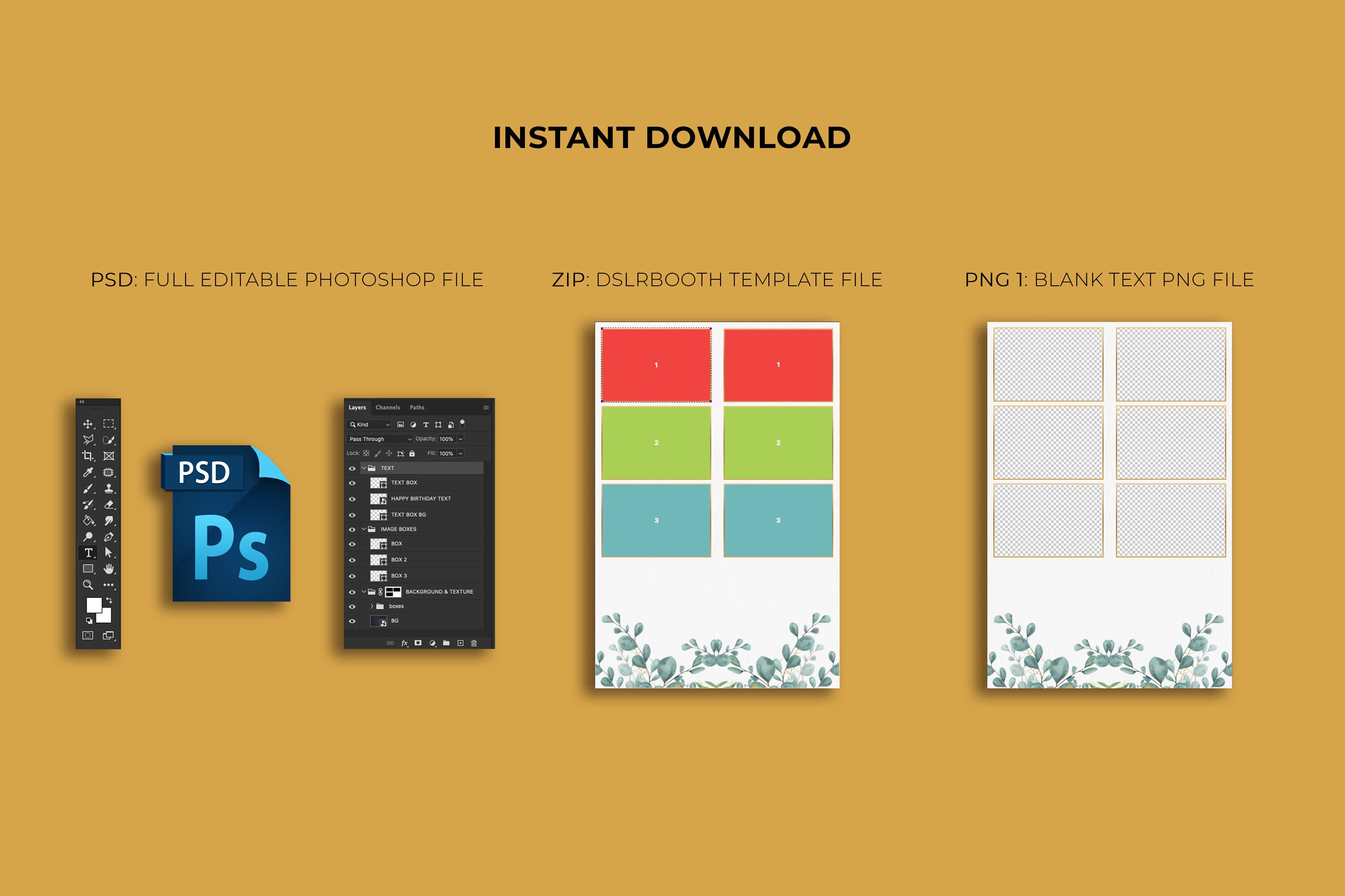Wedding Photo Booth Strip Template 2x6 With PSD, PNG, Dslrbooth File and Font LEAVES Strip Etsy