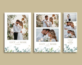 Pacchetto modello Tiny Leaves Wedding Photo Booth (4x6, 2x6) con FILE PSD, PNG, DSLRBooth e font