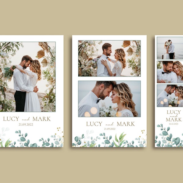 Tiny Leaves Hochzeit Foto stand Template Paket (4x6, 2x6) mit PSD, PNG, dslrBooth Datei und Schriftart