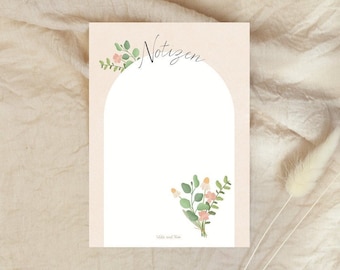 Notepad Bouquet A6 50 Sheets Notes - Shopping List - To Do List - Boho Notepad