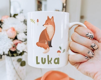 Tasse Fuchs Waldtiere personalisiert Name Tasse Kaffeetasse Tiere - Becher für Kinder Wald - Becher Name Kinder Coffee Mug Herbst Fuchs
