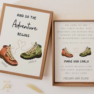Geschenkschachtel Hochzeit Wanderschuhe - Geldgeschenk Hochzeit Wandern - Schachtel Hochzeit Natur Reise - Hochzeitsgeschenk personalisiert