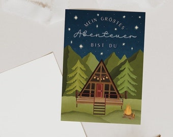 Postcard anniversary adventure - "You are my greatest adventure" - greeting card man wedding anniversary - gift anniversary travel / camping