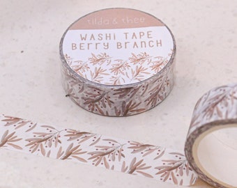 Washi Tape Rami Nastro adesivo Fiori / Fiori - Washi Tape Prato - Nastro adesivo Bullet Journal Fiore Berry Branch beige