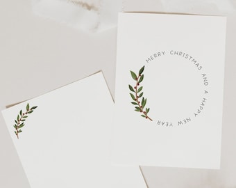 Christmas card minimalist A6 Christmas greeting card - fir branch Christmas card circle - postcard minimalist happy new year