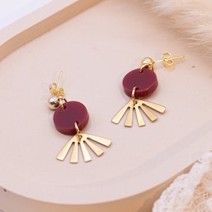 Earrings Hoops made of acrylic in gold Boho leaf allergy-friendly made of stainless steel - light earrings flower gold-colored - gift idea earrings