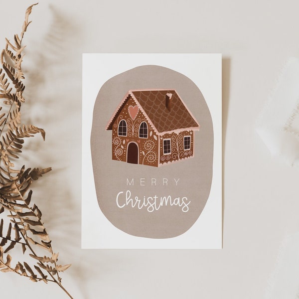 Weihnachtskarte Lebkuchenhaus süße Weihnachtskarte fröhliche Feiertage - Karte Advent - Geschenke verpacken Weihnachten