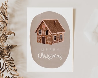 Christmas Card Gingerbread House Sweet Christmas Card Happy Holidays - Card Advent - Gift Wrap Christmas