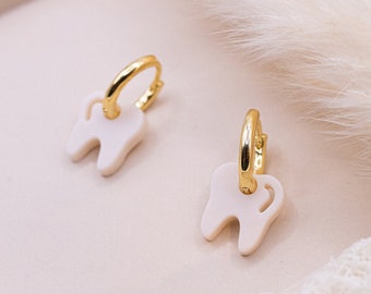 Earrings tooth hoop earrings made of acrylic 18k gold plated gift dentist - lightweight stud earrings dental orrings - allergy friendly gift dentist