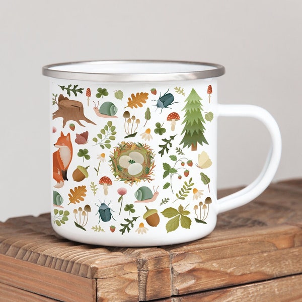 Tasse Waldtiere Emaille 0,3 ml Tasse - Becher für Kinder Wald - Reisebecher für Kinder