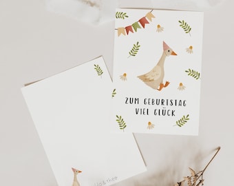 Geburtstagskarte Gans A6 Karte Geburtstag für Kinder - Karte Ente Alles Liebe - Geburtstagskarte Tiere