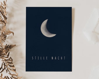 Weihnachtskarte Stille Nacht A6 weihnachtliche Grußkarte - Postkarte minimalitisch - Watercolor Illustration Weihnachtskarte Mond