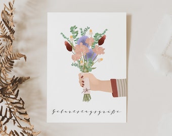 Geburtstagskarte Blumenstrauß Postkarte - Glückwünsche zum Geburtstag - Postkarte Geburtstagsgrüße