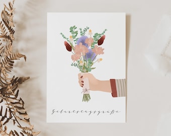 Geburtstagskarte Blumenstrauß Postkarte - Glückwünsche zum Geburtstag - Postkarte Geburtstagsgrüße