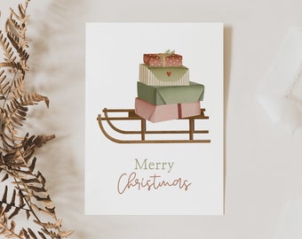 Weihnachtskarte Schlitten mit Geschenken - weihnachtliche Grußkarte Weihnachtsschlitten Weihnachtskarte - Grußkarte Weihnachtszeit Postkarte