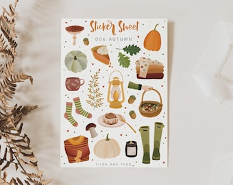 Sticker Sheet Autumn A6 Sticker Sheet Cozy Autumn Sticker Calendar - Adhesive Paper Bullet Journal Sticker - Planner Sticker, Book Sticker