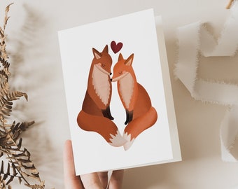 Wedding card fox love postcard foxes wedding anniversary - valentines day anniversary postcard fox - greeting card wedding foxes kiss