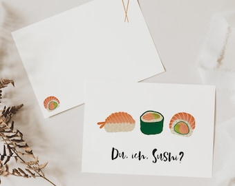 Postkarte Sushi A6 Einladung Sushi - Gutschein Sushi essen - Einladungskarte Freundin - Geschenkidee beste Freundin - Geschenk Mama