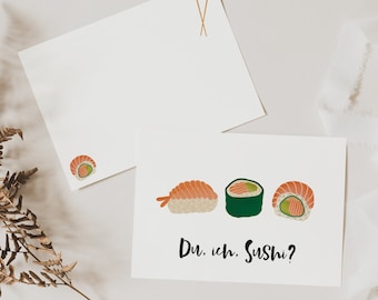 Postcard sushi A6 invitation sushi - voucher eat sushi - invitation card girlfriend - gift idea best friend - gift mom