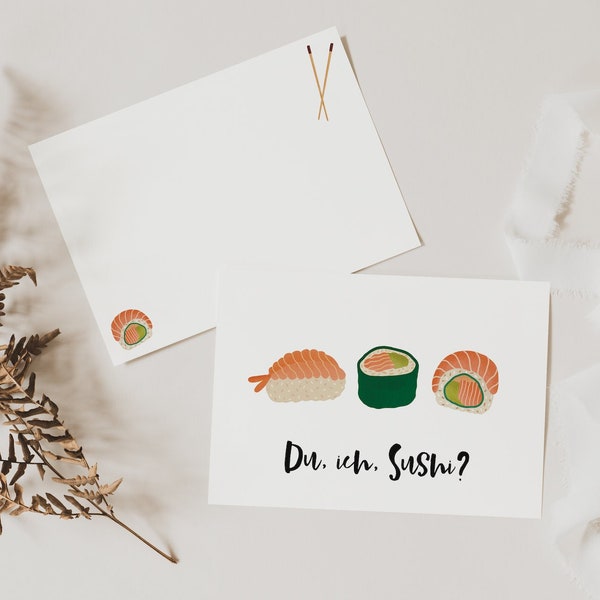 Postkarte Sushi A6 Einladung Sushi - Gutschein Sushi essen - Einladungskarte Freundin - Geschenkidee beste Freundin - Geschenk Mama