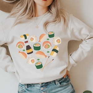 Sweater Sushi Heart Nigiri Cozy Sweater - Boho Clothing Sushi Gift Idea - Gift Sushilover Sweatshirt - Cottagecore Style