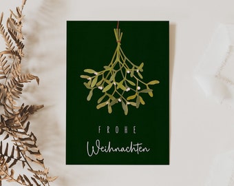 Weihnachtskarte Mistelzweig A6 weihnachtliche Grußkarte grün - Weihnachtskarte Winter - Grußkarte Weihnachtszeit - Postkarte Zweig