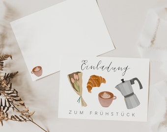 Einladung zum Frühstück Postkarte A6 Gutschein Frühstück - Einladungskarte Freundin - Geschenkidee beste Freundin - Geschenk Mama