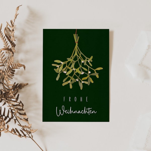 Weihnachtskarte Mistelzweig A6 weihnachtliche Grußkarte grün - Weihnachtskarte Winter - Grußkarte Weihnachtszeit - Postkarte Zweig