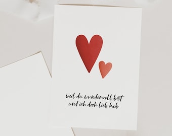 Postkarte Herz Liebe "weil ich dich lieb hab" - A6 Postkarte für Freundin, Mama - Karte Liebe