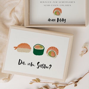 Caja de regalo regalo de cumpleaños de sushi - invitación de sushi de embalaje de regalo - invitación de sushi - vale de comida de sushi personalizada