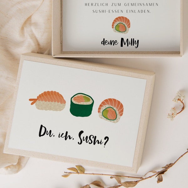 Geschenkschachtel Sushi Geburtstagsgeschenk - Geschenkverpackung Sushi Einladung - Einladung Sushi - Gutschein Sushi essen personalisiert