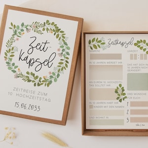 Zeitkapsel Hochzeit zum Ausfüllen Eukalyptuskranz - Karten in A6 - kreative Alternative zum Gästebuch - Fragekarten zum Ausfüllen Hochzeit