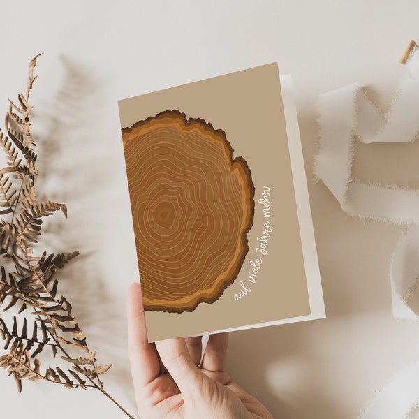 Postkarte Hochzeitstag Baumscheibe Klappkarte A6 - Hölzerne Hochzeit Baum Jahresringe - Postkarte Jahre Runder Geburtstag Wald