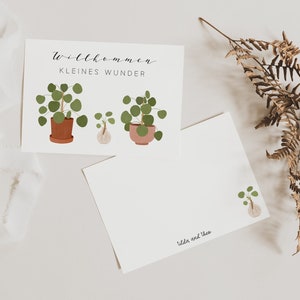 Postcard Baby Birth Welcome Little Miracle Pilea Plant Plant with Offshoot Birth Card Birth Gift image 1