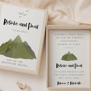 Geschenkschachtel Hochzeit Berge - Geldgeschenk Hochzeit Outdoor Reise Geldgeschenk mit Namen Brautpaars - Hochzeitsgeschenk personalisiert