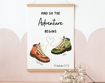 Wedding Poster Hiking Boots Hiking Names&Date - Couple Poster Gift Wedding - Anniversary Gift - Wedding Gift Hiking