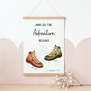 Hochzeitsposter Wanderschuhe Wandern Namen&Datum - Paarposter Geschenk Hochzeit - Jahrestag Geschenk - Hochzeitgeschenk Wandern