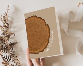 Carte postale disque d'arbre de mariage carte pliante A6 - Arbre de mariage en bois Anneaux annuels - Carte postale années rondes anniversaire forêt